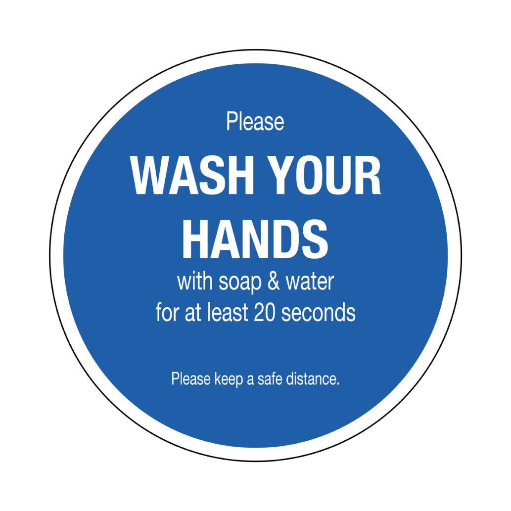 Adhesive Sticker Wash Your Hands Blue First Display Signs